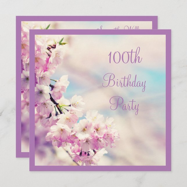 Beautiful Blossom 100th Birthday Invitation (Front/Back)