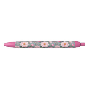 Beautiful blossom pink flowers black ink pen