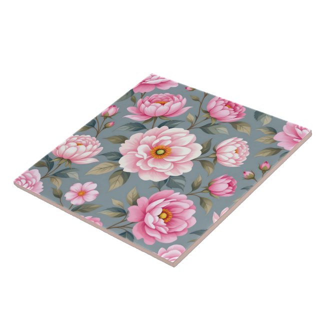 Beautiful blossom pink flowers ceramic tile (Side)