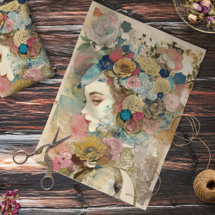 Beautiful Blossom Woman Collage Decoupage Tissue Paper