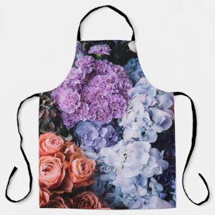 Beautiful blossoming flowers (roses, hydrangeas, c apron