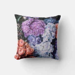 Beautiful blossoming flowers (roses, hydrangeas, c cushion