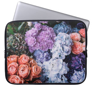 Beautiful blossoming flowers (roses, hydrangeas, c laptop sleeve