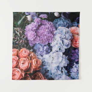 Beautiful blossoming flowers (roses, hydrangeas, c tapestry