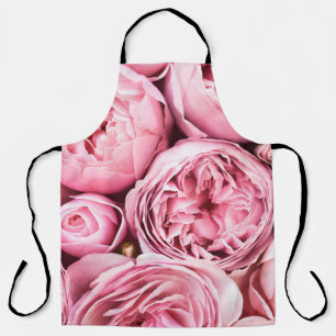 Beautiful blossoming pink rose flowers apron