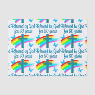 BEAUTIFUL BLUE 80TH BIRTHDAY CHRISTIAN DESIGN TISSUE PAPER