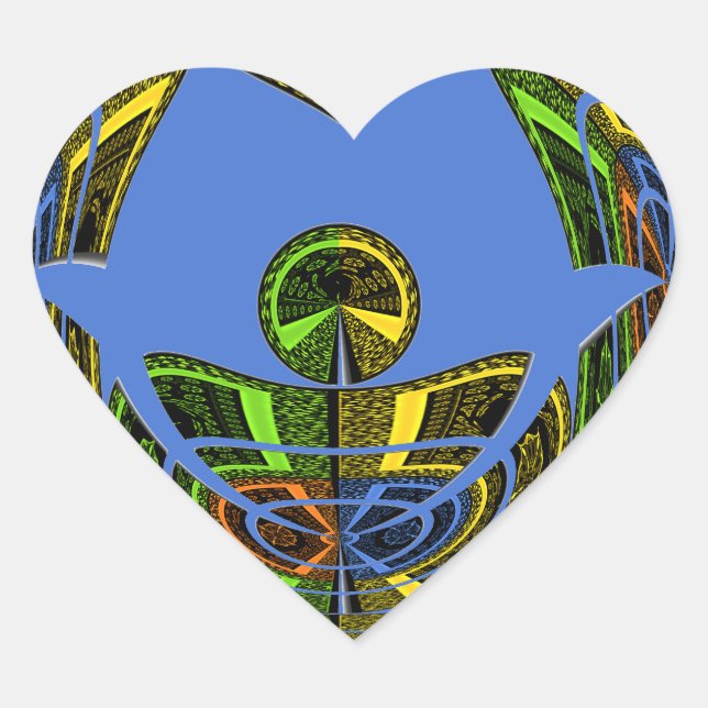 Beautiful Blue African Traditional Ethnic  Vector  Heart Sticker (Front)