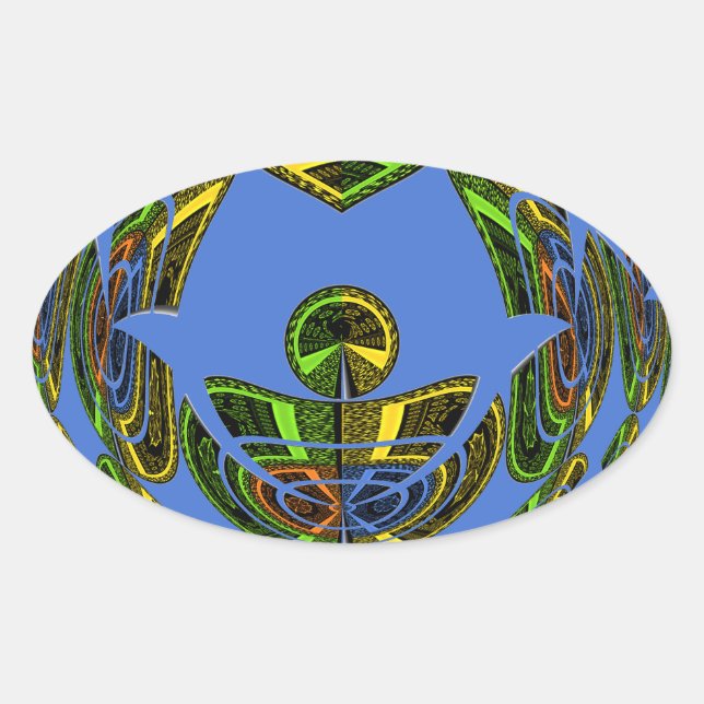 Beautiful Blue African Traditional Ethnic  Vector  Oval Sticker (Front)