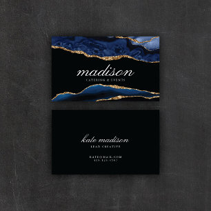 Beautiful Blue Agate + Faux Gold Glitter Business Card