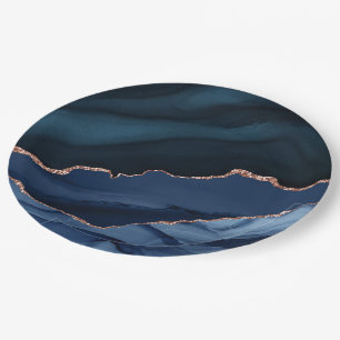 Beautiful blue agate pattern post-quarantine party paper plate