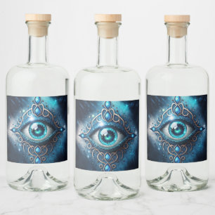 Beautiful Blue All Seeing Eye Illuminati Liquor Bottle Label