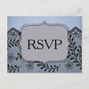 Beautiful Blue and Black Faux Lace RSVP Invitation Postcard