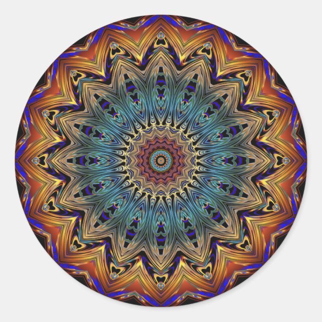 Beautiful Blue and Copper Mandala Sticker (Front)