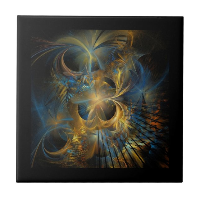 Beautiful Blue And Gold Fractal  Ceramic Tile (Front)