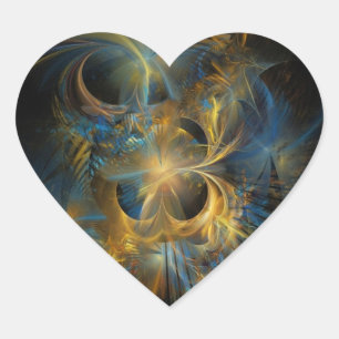 Beautiful Blue And Gold Fractal Heart Sticker
