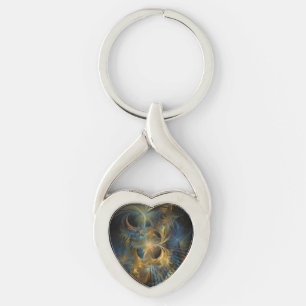 Beautiful Blue And Gold Fractal  Key Ring