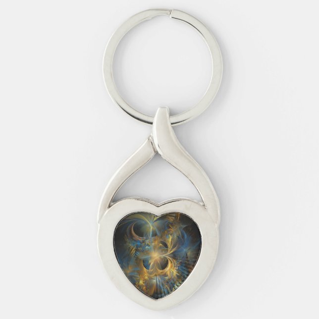 Beautiful Blue And Gold Fractal  Key Ring (Front)