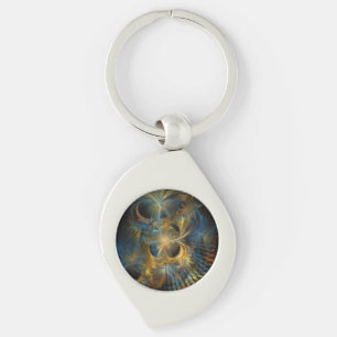 Beautiful Blue And Gold Fractal Key Ring