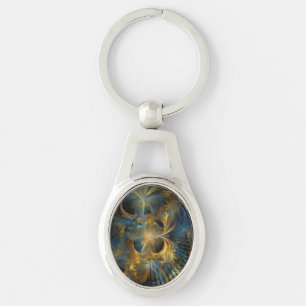 Beautiful Blue And Gold Fractal Key Ring