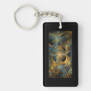 Beautiful Blue And Gold Fractal Key Ring