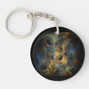 Beautiful Blue And Gold Fractal Key Ring