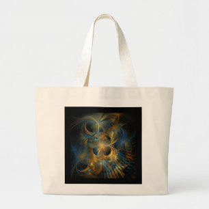 Beautiful Blue And Gold Fractal Large Tote Bag