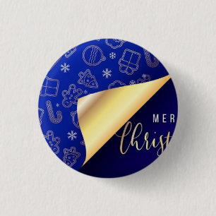 Beautiful Blue and Gold Merry Christmas 3 Cm Round Badge