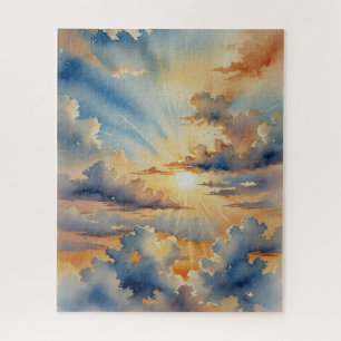 Beautiful Blue and Gold Sunset Jigsaw Puzzle
