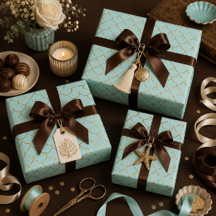 Beautiful Blue and Golden Mermaid Scales Wrapping Paper