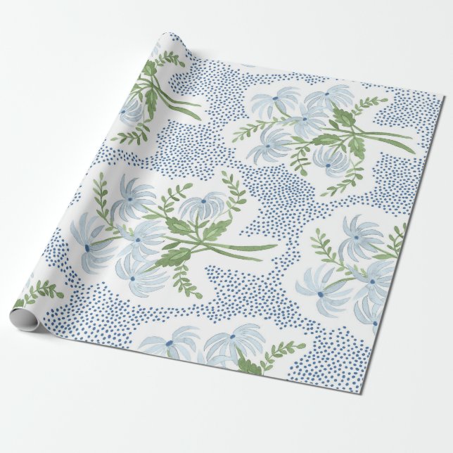 Beautiful Blue and Green Bouquets Wrapping Paper (Unrolled)