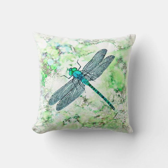 Beautiful Blue and Green Dragonfly Cushion (Front)