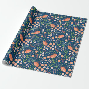 Beautiful Blue and Orange Floral Wrapping Paper