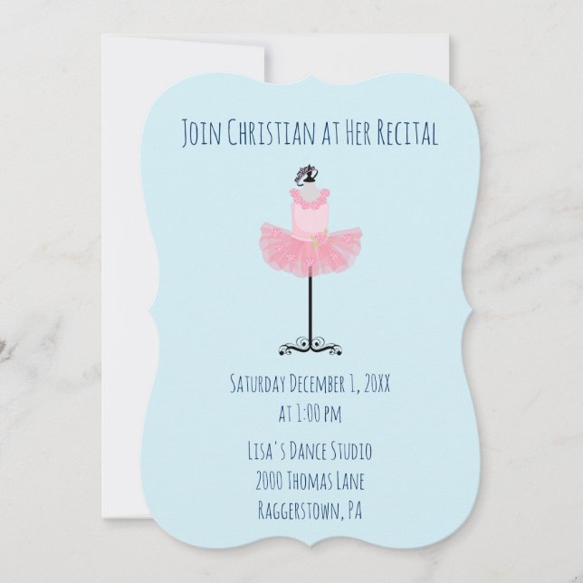 Beautiful Blue and Pink Dance Recital Invitation (Front)