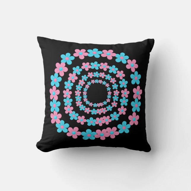 Beautiful Blue and Pink Floral Pattern Blanket Cushion (Front)