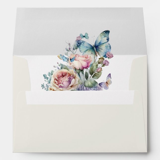 Beautiful Blue and Pink Peonies and Butterfly Envelope (Back (Bottom))
