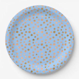 Beautiful Blue and Pink Rose faux foil Paper Plate