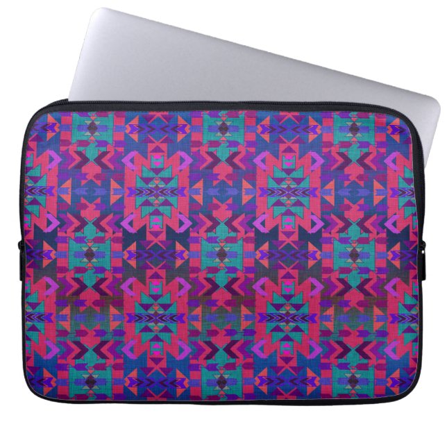 Beautiful Blue and Pink Southwestern Style Laptop Sleeve (Front)
