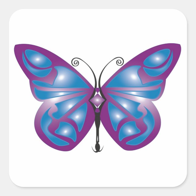 Beautiful Blue and Purple Butterfly Design Square Sticker (Front)