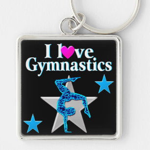 BEAUTIFUL BLUE AND SILVER GYMNASTICS DESIGN KEY RING