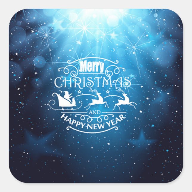 Beautiful Blue and White Christmas and New Year Square Sticker (Front)