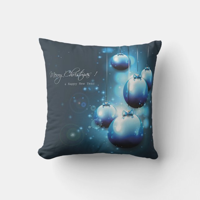 Beautiful Blue and White Christmas Balls Square Cushion (Front)