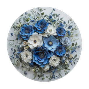 Beautiful Blue and White Floral Arrangement Cutting Board
