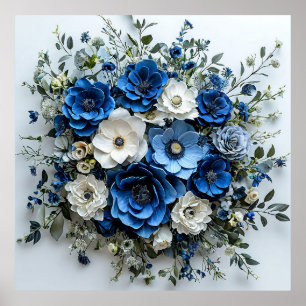 Beautiful Blue and White Floral Arrangement Poster