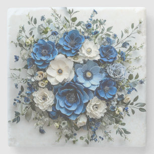 Beautiful Blue and White Floral Arrangement Stone Coaster
