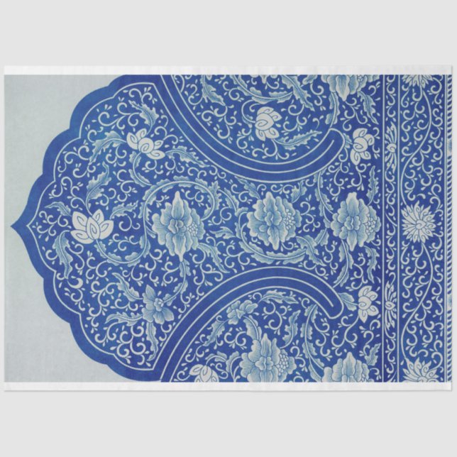 Beautiful blue and white moroccan motif tissue paper (Front)
