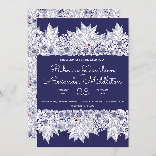Beautiful Blue and White Wedding Invitation (Front/Back)
