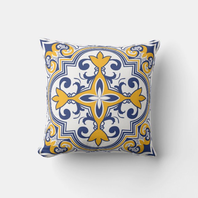 💙💛 Beautiful blue and yellow Azulejos 9 Throw Pi Cushion (Front)
