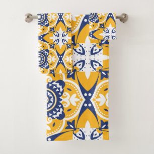 💛💙🤍 Beautiful blue and yellow Azulejos Bath Towel Set