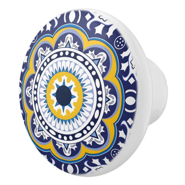 😍 Beautiful blue and yellow Azulejos,  Ceramic Knob (Right)