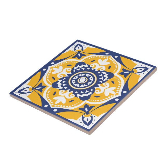 💛💙🤍 Beautiful blue and yellow Azulejos Ceramic Tile (Side)